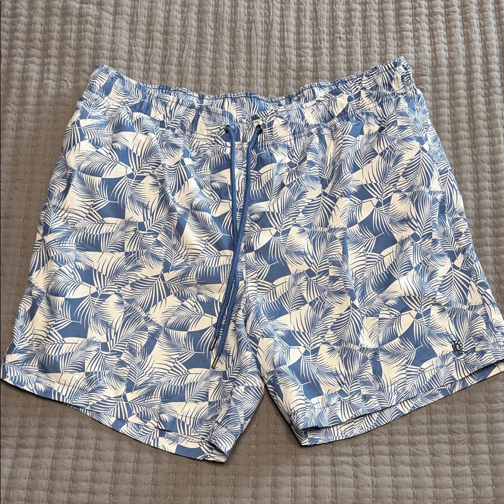 Ike Behar Blue and White Tropical Swim Trunks